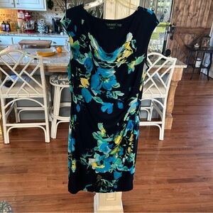 Ralph Lauren Black and Blue Floral Midi Dress